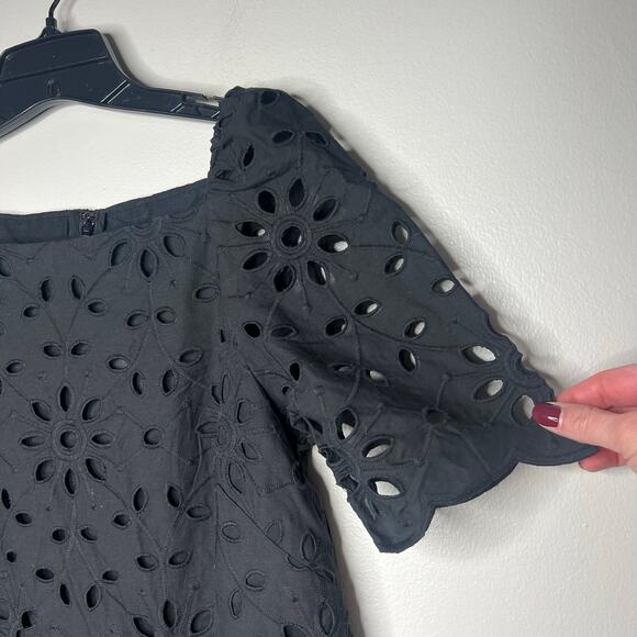 NEW Ann Taylor Black Eyelet Square Neck Sift Dress Short Sleeve Scalloped Hem 2 - Picture 5 of 10